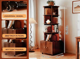 Rotating Bookshelf, 360 Degree Display 5 Tier Corner Bookshelf with Drawer for Small Space, Floor W2641P329220