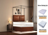 Queen Canopy Bed Frame, Faux Leather Upholstered Bed with Metal Frame, Four Poster Platform Bed, No W636P566621