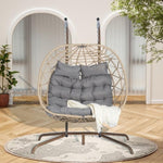 ZUN 2 Person Outdoor Rattan Hanging Chair Patio Wicker Egg Chair W874P146262