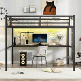 Metal Full Size Loft Bed with Power Outlet and LED Lighted, Space-Saving, Noise Reduced, Black W1580P251091