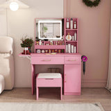 Vanity Desk with LED Mirror Lights and Power Outlet Charging Station, Makeup Dressing Table with 3 93490153