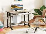Gray Mobile Computer Desk with Keyboard Tray & Storage Shelf, 360&deg Lockable Casters for Home 68559774