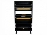 Rattan-fronted 3-tier shoe cabinet, particleboard, 54*24*135 cm, black 49493936