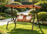 2-Seater Kids Patio Swing, Adjustable Canopy Safety Belt, Monkey Pattern Hanging Swing Bench for 15566665