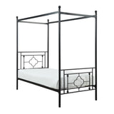 1pc Twin Platform Canopy Bed Black Finish Metal Frame Ball Finials Modern Traditional Look B011P207845