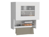 Kitchen wall cabinet 29" H, with towel rack and spice rack, one door, two internal shelves, white B097133040