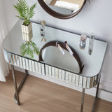 ZUN 39" Mirrored Makeup Vanity Table with Stainless Steel Base, Mirrored Console Dressing Table with 2 75032904