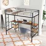 ZUN Twin-size Loft Bed with Table & Shelves/ Heavy-duty Sturdy Metal/ Built-in Table & Shelves/ Noise 61373165