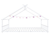 White Flat Bed House Shape with Side Guardrails Twin Children's Iron Bed 70816319