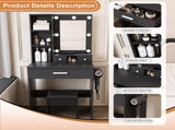 Vanity Table with Mirror & Adjustable LED Lights, Power Outlet, Hairdryer Holder & Stool Compact 54057039