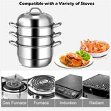 Stainless Steel Multi-Cook Steamer - 3-Tier Design with Reflux Steaming Grids, 8QT Bottom Pot, 98847665