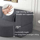 Modern Floor Sofa with 2 Pillows,Convertible Teddy Fabric Foam-Filled Sleeper Sofa Bed,15" Full Size 73126856