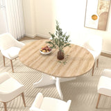 Dining Table for Farmhouse Kitchen 59x43 Inch Expandable Oval Table Top with Removable Leaf Trestle W1347P246823