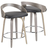 Grotto Mid-Century Modern Counter Stool with Light Grey Wood and Black Faux Leather by LumiSource B202P222353