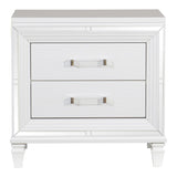 Glamorous White Silver Finish 1pc Nightstand of 2x Drawers Acrylic Bar Pulls Stylish Bedroom B01159024