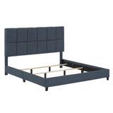 King Size Navy Blue Denim Squares Upholstered Platform Bed B108P155251