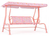 2-Seater Kids Patio Swing with Adjustable Canopy & Safety Belts Outdoor Toddler Swing Bench - PINK 49160533