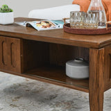 Mid Century Modern Fluted Coffee Table with Storage Sliding Door & Solid Leg, Vintage Farmhouse W1801P195680