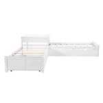 ZUN L-shaped Platform Bed with Trundle and Drawers Linked with built-in Desk,Twin,White 11453578