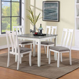 Modern White Solid wood 5pc Dining Set Table 4x Chairs Gray Fabric Cushions Seats Chairs Dining Room B011P230001