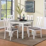 ZUN Modern White Solid wood 5pc Dining Set Table 4x Chairs Gray Fabric Cushions Seats Chairs Dining Room B011P230001