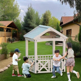 ZUN Outdoor Playhouse for Kids, Wooden Playhouse, Backyard Playhouse with bench and door W2992P246443