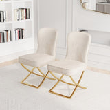 ZUN Dining Set of 2, Beige velvet Backrest and golden Metal legs.For Modern Kitchen Dining Room W1727P195278