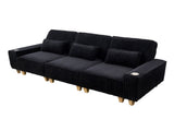 Black Deep Seat 3-Seater Corduroy Sofa with Brushed Stainless Steel Cup Holders and 3 Decorative 29601263