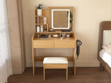 Vanity Table with LED-Illuminated Mirror, Power Outlet, Hairdryer Holder & Stool Compact Dressing 71925023