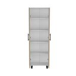 ZUN Multistorage Cabinet 71"H, Five Internal Shelves, Two Doors, White/Macadamia B097133047