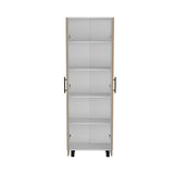 ZUN Multistorage Cabinet 71"H, Five Internal Shelves, Two Doors, White/Macadamia B097133047