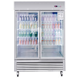 54"W Commercial Refrigerator 2 Section 2 Glass Door Stainless Steel Display Refrigerator 42.2 Cu.ft. N818P191851S