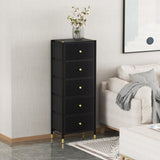 ZUN Drawer Dresser cabinet, Tall Dresser with 5 PU Leather Front Drawers, Storage Tower with Fabric W679123929