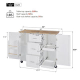 K&K Rolling Kitchen Island with Storage, Kitchen Cart with Rubber Wood Top, 3 Drawer, 2 Slide-Out WF316599AAW