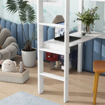 ZUN Twin High Loft Bed, Rubber Wood Loft Bed with Safety Guardrail, built-in desk, ladder,White W504P206979