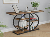 41.3 Inch Industrial Console Table for Entryway, Narrow Sofa Table with Storage Shelves & Circle W3101P460015
