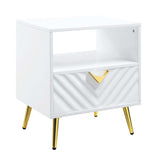 End Table with 1 Storage Drawer and Metal Legs, White High Gloss B016P323426