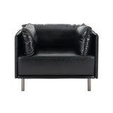 39" Vintage Black Faux Leather Lounge Chair with Polyester and PU Leather Upholstery, Solid Wood N767P208310K