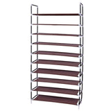 Simple Assembly 10 Tiers Non-woven Fabric Shoe Rack with Handle Dark Brown 52546666