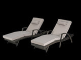 Outdoor Wicker Long Reclining Chair Set of 2 with Cushions, Wicker Reclining Lounge Chair Lawn W874P264727