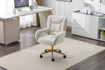 ZUN 005-Velvet Fabric 360 Swivel Home Office Chair With Gold Metal Base And Universal Wheels,Ivory 00123487