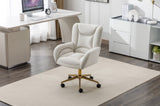 ZUN 005-Velvet Fabric 360 Swivel Home Office Chair With Gold Metal Base And Universal Wheels,Ivory 00123487