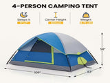 4 Person Waterproof Camping Tent with Rainfly, Easy Setup Dome Tent with Mesh Windows & Skylights, 59524485