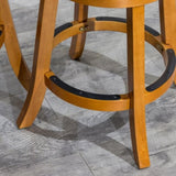 30" Bar Height Slat Back Swivel Stool, Natural Finish, Charcoal Fabric Seat B04660695