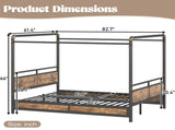 Queen Size Metal Canopy Bed, Upgraded Round-Pipe Metal Bed Frame, Industrial Modern Design, Black W5316P512581