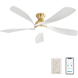 ZUN 52 Inch Modern Ceiling Fan 5 Solid Wood Blades 6 Speed Remote Control Dimmable Reversible DC Motor W882140944