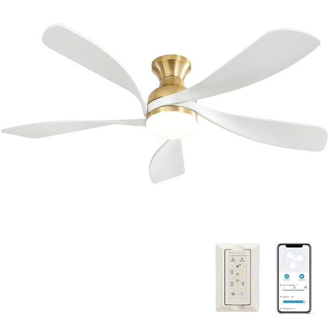 ZUN 52 Inch Ceiling Fan with Dimmable 3 Colors LED Light Reversible Noiseless DC Motor Smart APP Remote W934P152352