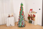 ZUN 6 FT Snow Flocked Pre-lit Artificial Pop Up Christmas Tree with 150 Warm Lights and Red & Green 26844642