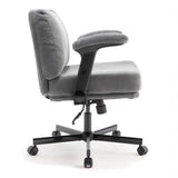 Chair with Wheels and Flip Arms-Comfy Fabric Cross Legged Office Chair with Thick Cushion&Wide Seat, 67061151