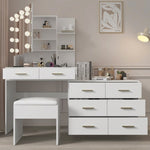 ZUN Large Makeup Vanity with Lights, Vanity Table with Charging Station, Vanity Desk with Mirror and 10 28093382